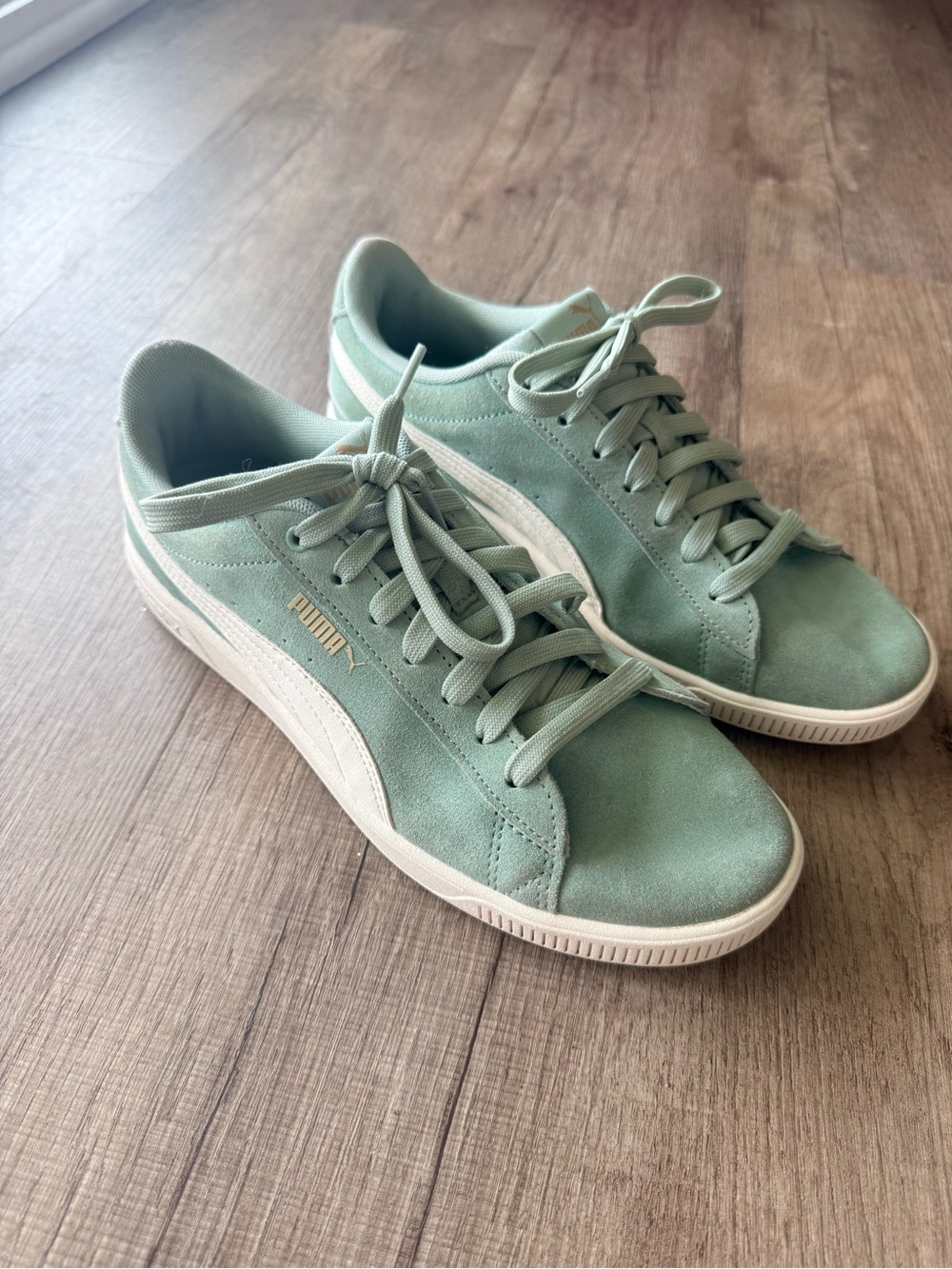 Puma Suede Platform Sneaker in Mint Green with White Formstrip